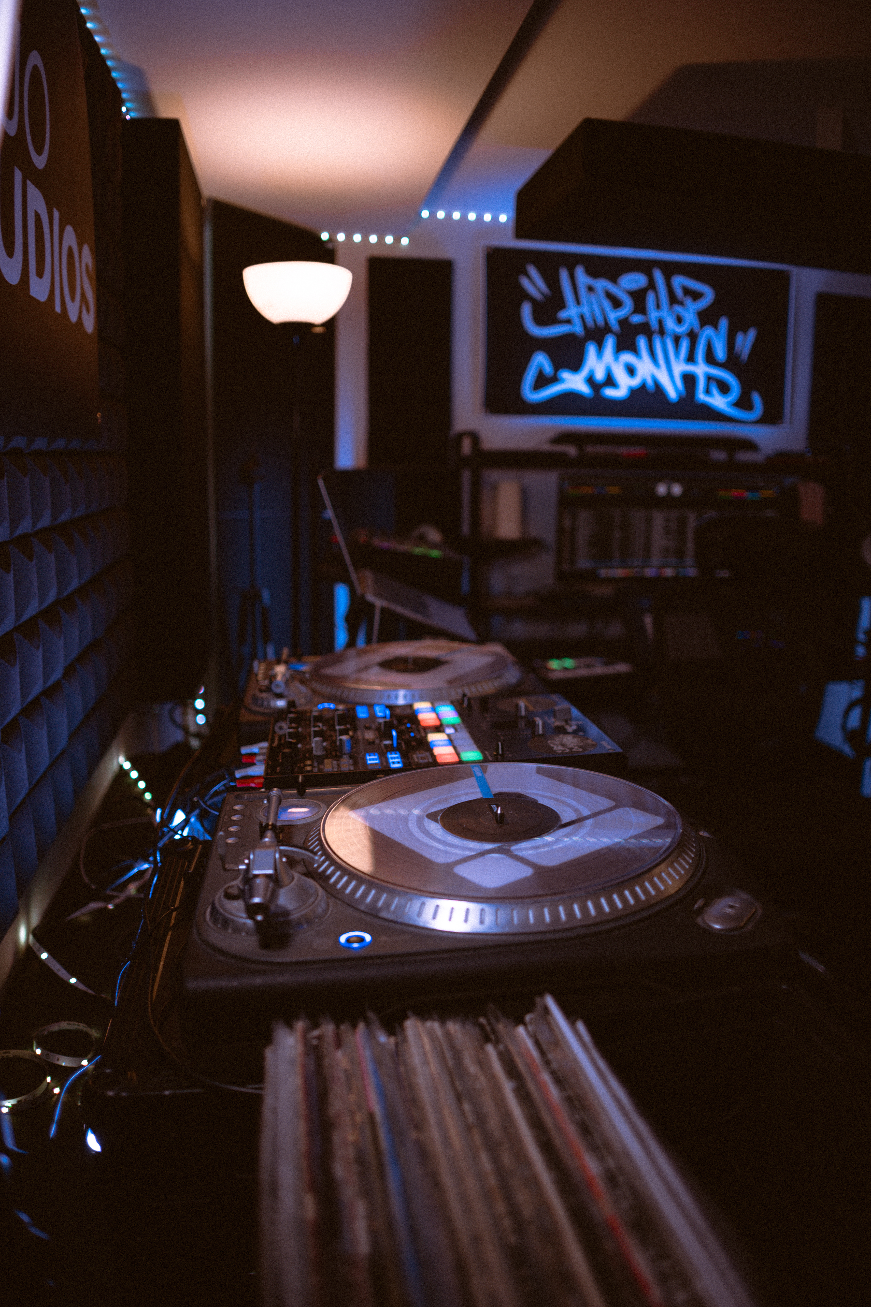 Turntables and vinyl records at Dojo Studios